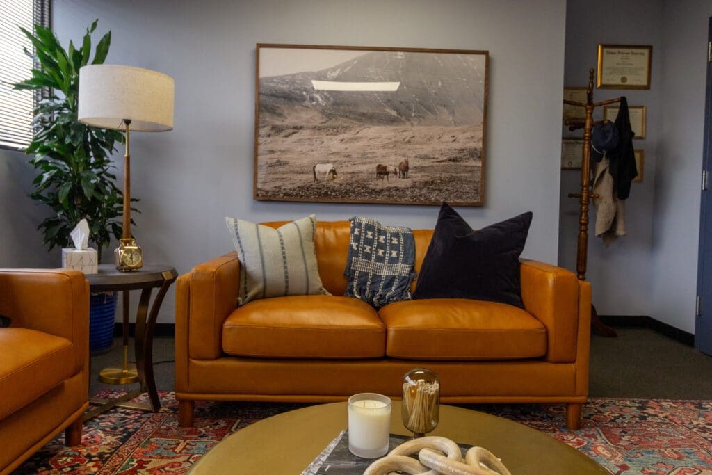 Couch in therapy office in Nashville